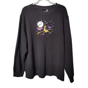 NWT Holiday Editions Plus Sz 2X Black Halloween Witch Sweatshirt Crew Neck Bats